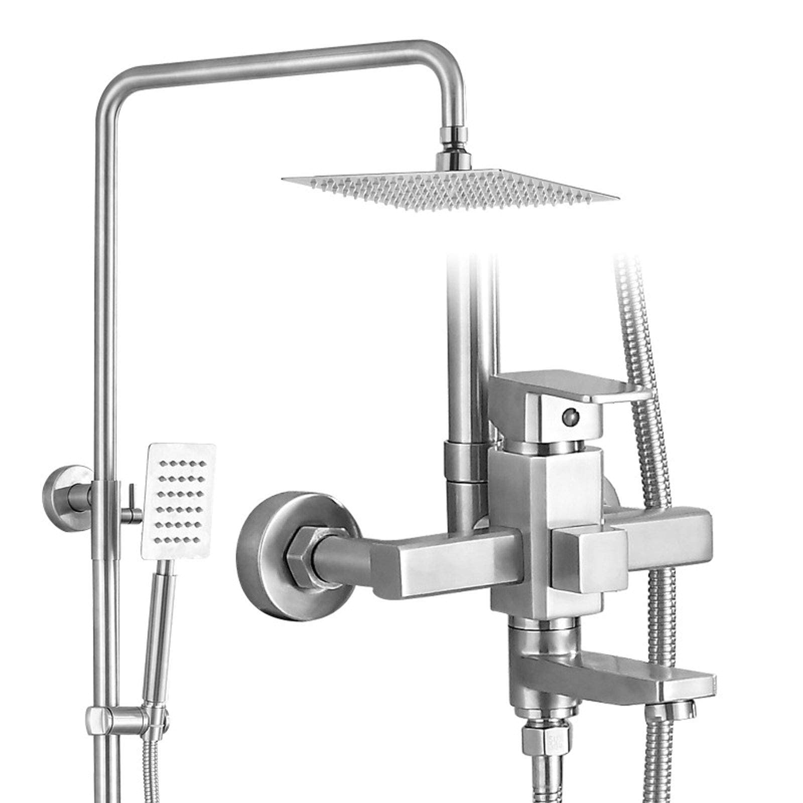 AYCDL Bathroom Shower System Wall Mounted, Stainless Steel Shower Set Adjustable Height with Overhead Shower Head Tap, Modern Shower Mixer Set for Hotel Gym