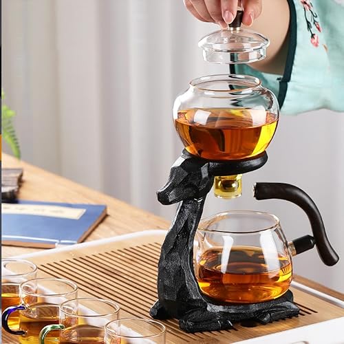 Miniatura 6 de Hervidor de té para hojas sueltas, tetera de vidrio mágico con infusor y tapa, tetera transparente, juego de té de goteo magnético semiautomático
