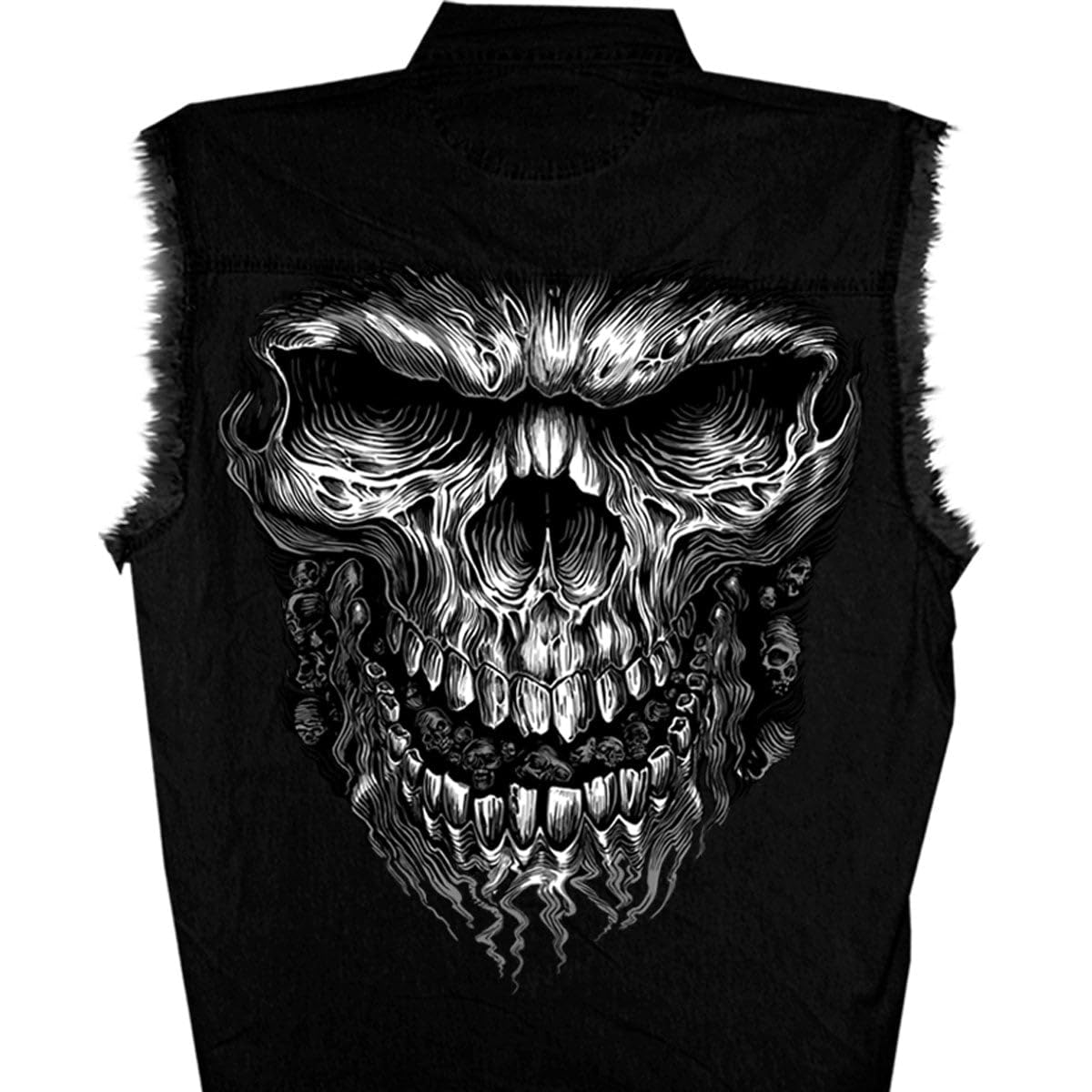 Hot Leathers GMD5237 Mens 'Shredder Skull' Black Sleeveless Denim Shirt - Large