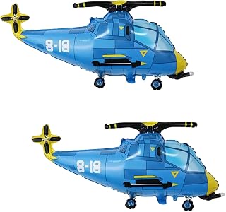 Set of 2 Blue Airplane Helicopter Shaped Foil Balloons,Airplane Themed Foil Mylar Balloons for Baby Shower Toys Themed Party Birthday Decoration Supplies