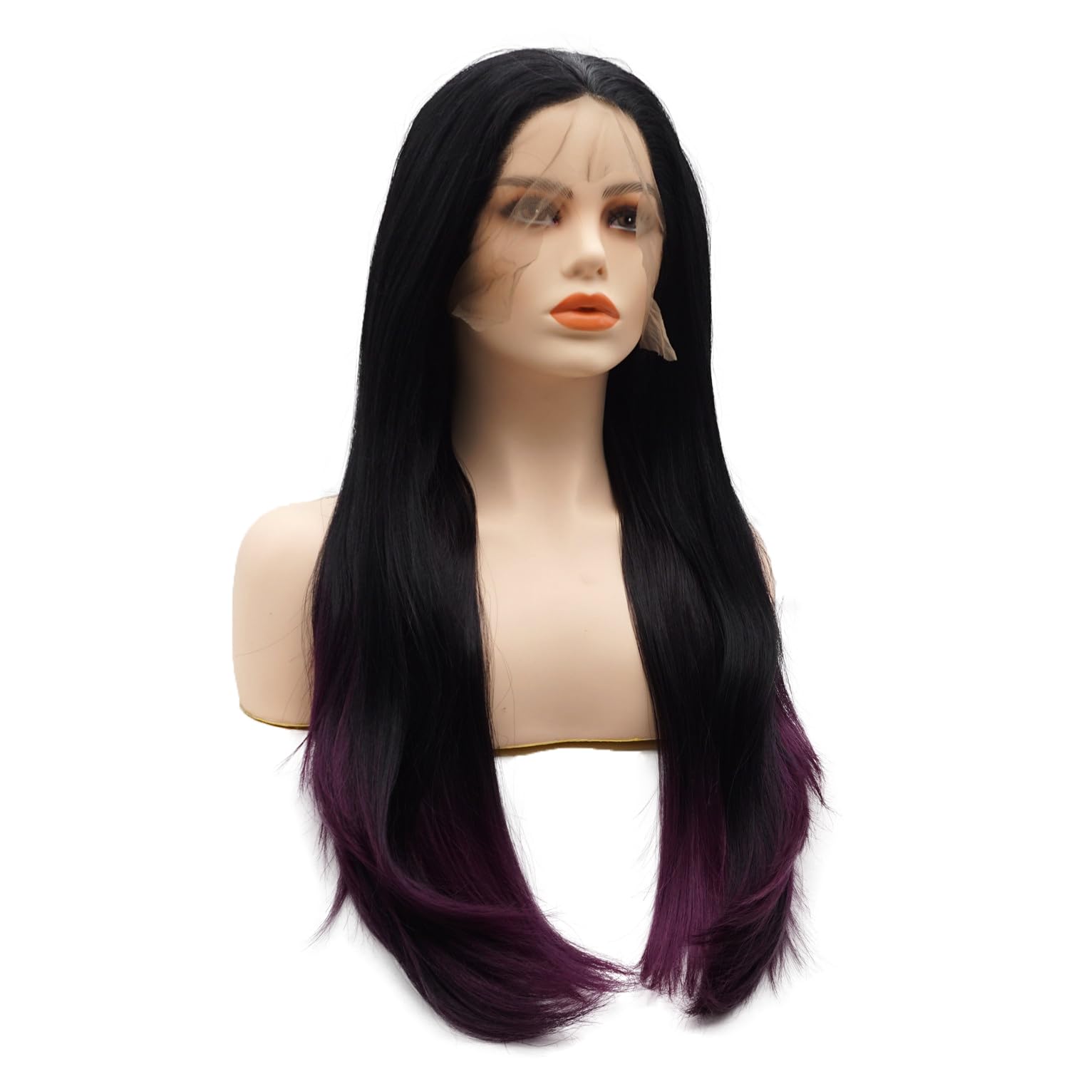 Hair Synthetic Lace Front Wig Straight Long 24inch Dark Root Purple Ombre Heavy Density Heat Resistant Realistic Wig - Image 2