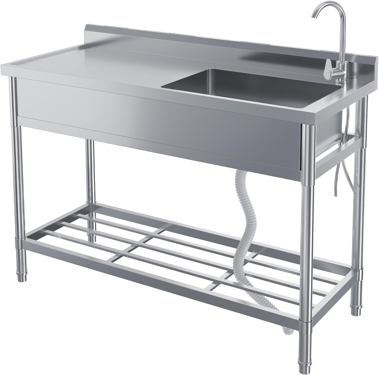 24"x20"x41" Stainless Steel Utility Sink, Freestanding Single Bowl with Pull-Out Faucet, Built-in Drain Basket & Dish Rack for Laundry Room, Garage