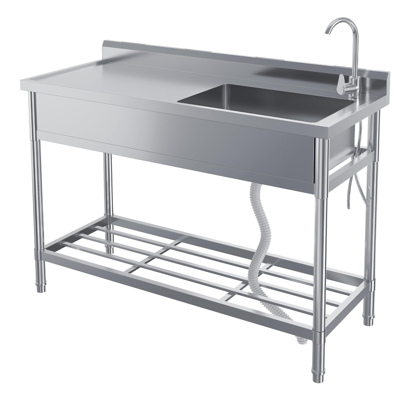 GarveeLife Freistehend Edelstahl Multifunktionswaschtisch, freistehend, große Arbeitsfläche, für Waschküche/Garage/Hauswirtschaftsraum, 120x50x96cm