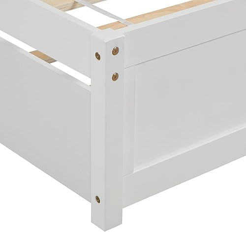 Miniatura 7 de P PURLOVE Cama de plataforma de tamaño individual con cabecero, marco de cama de madera con cama nido (blanco) White Frame,expreso (Espresso