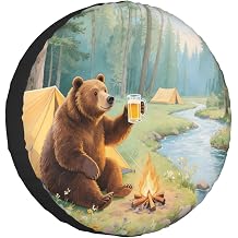 RV Spare Tire Cover for Trailers Happy Camper Bear Waterproof RV Tire Cover Protectors for Trailer Travel Truck SUV Rv Camper Spare Tire Covers 14 inch Wheel