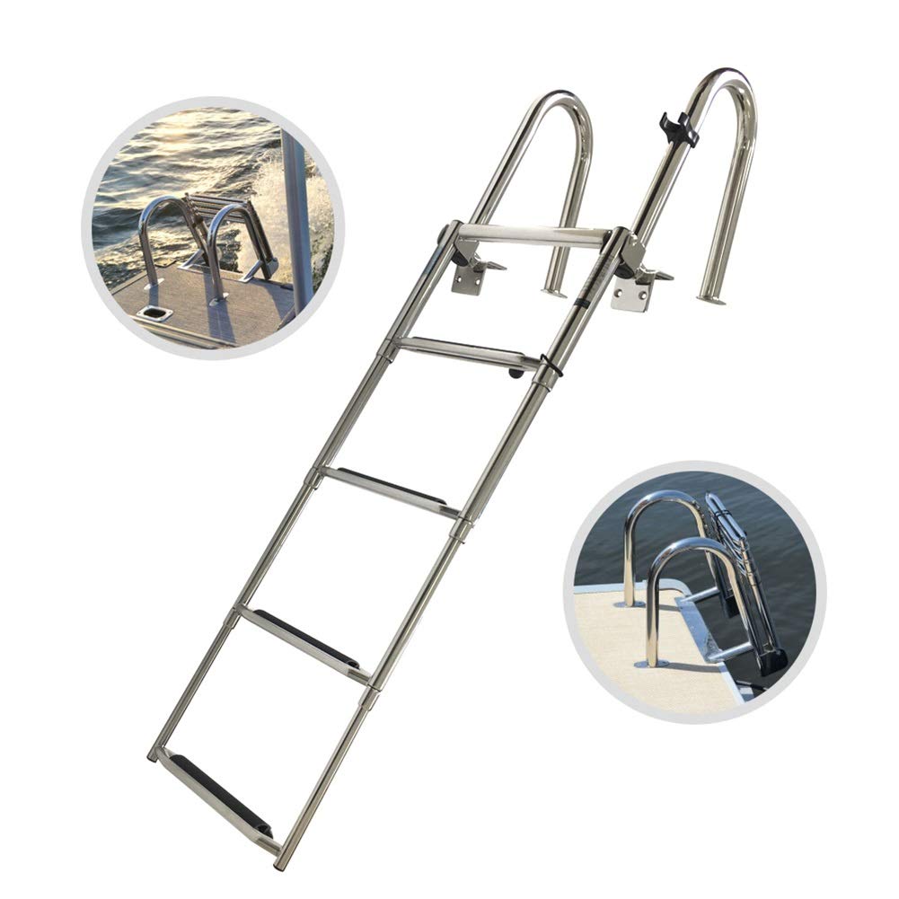 Scaletta per barche in acciaio inox, pieghevole, per pontone, gradini di nuoto e ingresso sul ponte dello yacht, capacità di carico 272,2 kg