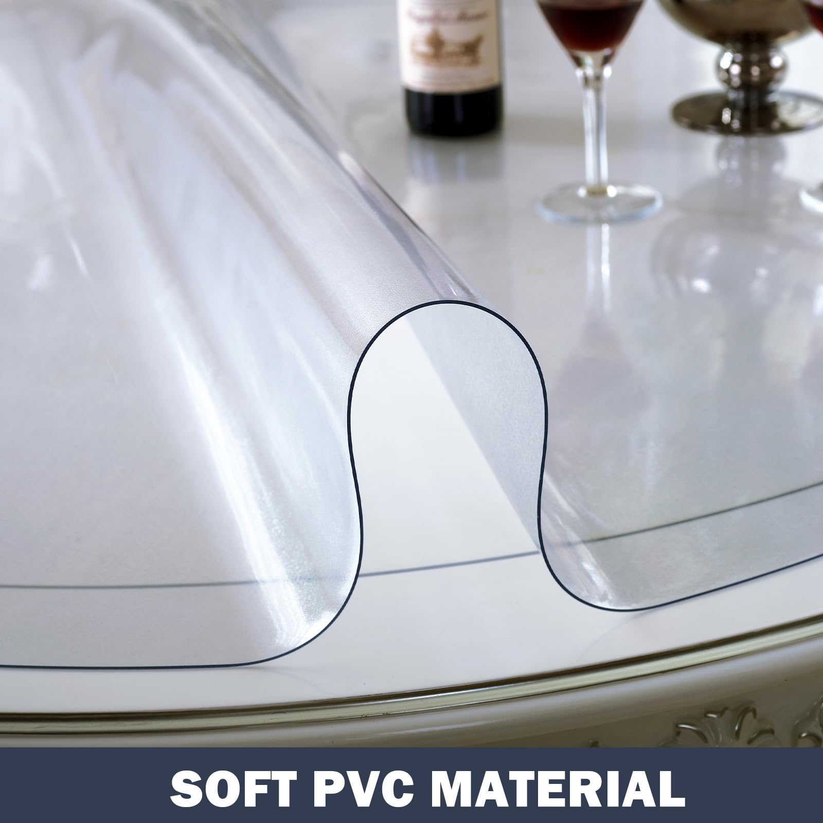 LovePads 1.5mm Thick Frosted Round Table Cover Protector 54 Inch Round Table Protector for Dining Room Table, Round Plastic Table Cover, Plastic Cover for Round Table, PVC Round Table Pads