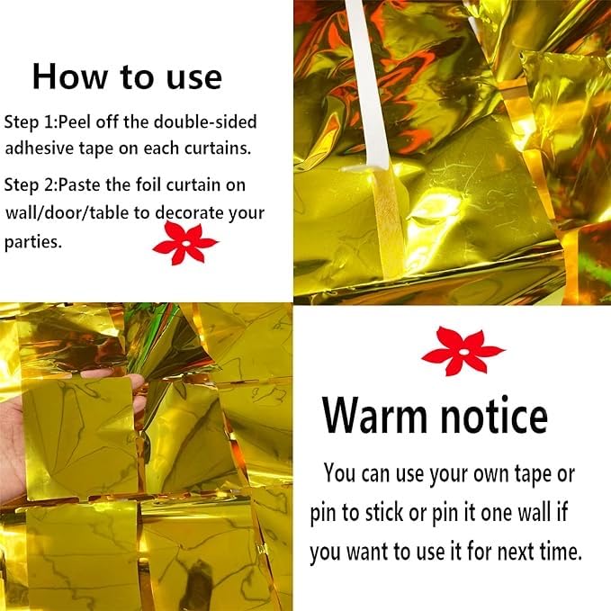 Image of AMFIN (Pack of 2) Square Foil Curtains for Birthday Decoration Photo Booth Props Backdrop Baby Shower Bachelorette Party Decoration - Gold