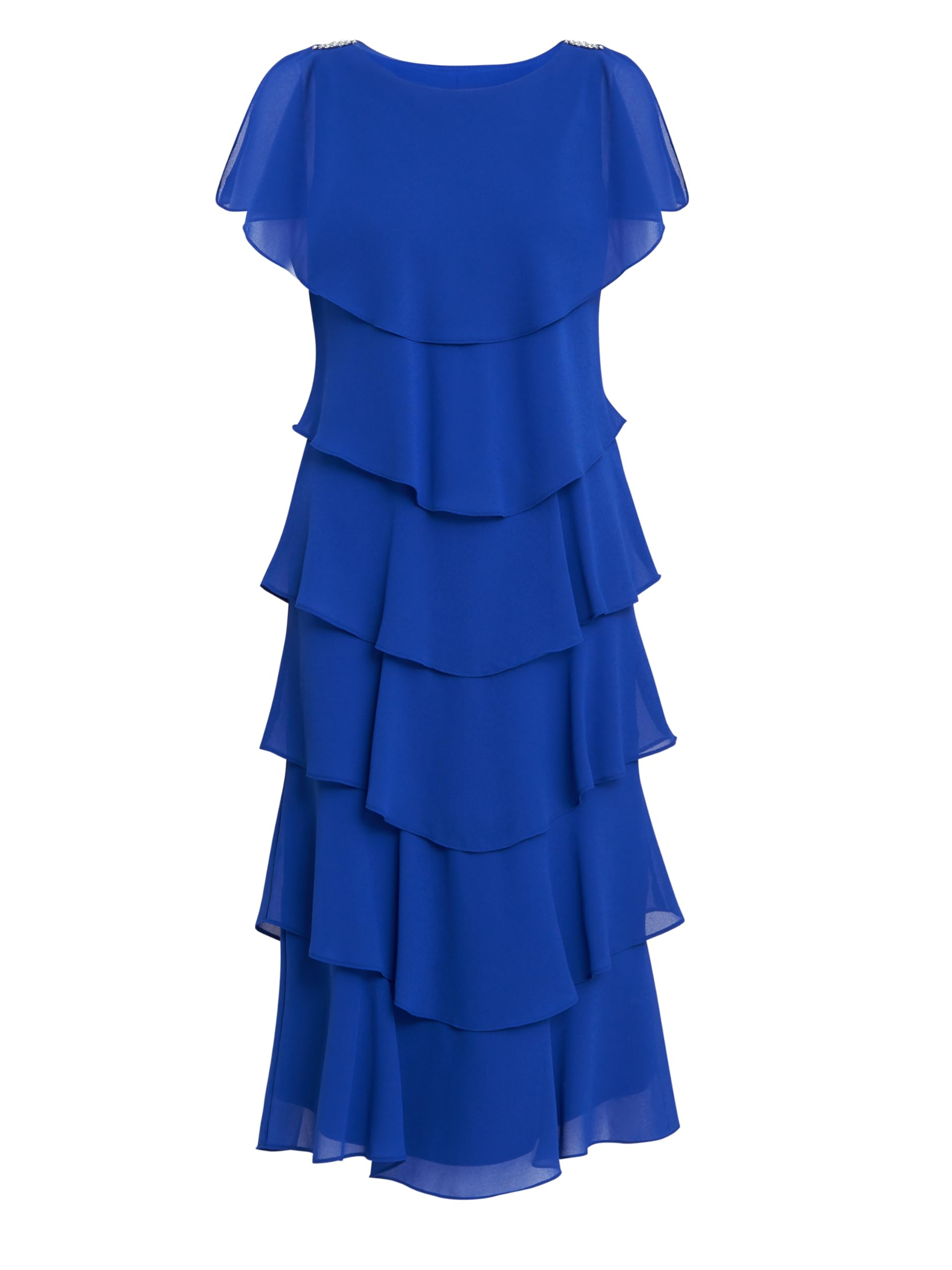 Gina Bacconi Women's Midi Tiered Dress with Shoulder Trim Cocktail, Cobalt, 20