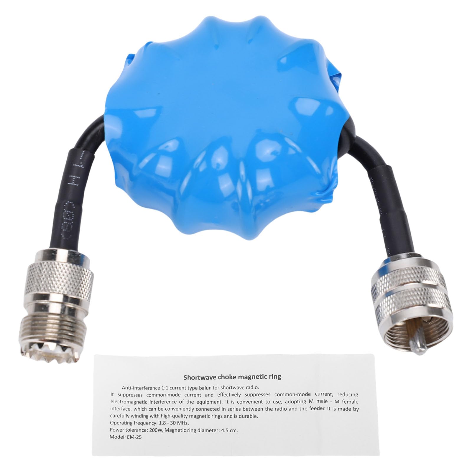 Eujgoov Bobina di Arresto in modalità Comune HF Balun di Corrente 1:1 1,8-30 Mhz con Connettore M per la Riduzione del Rumore Dell'antenna a Onde Corte