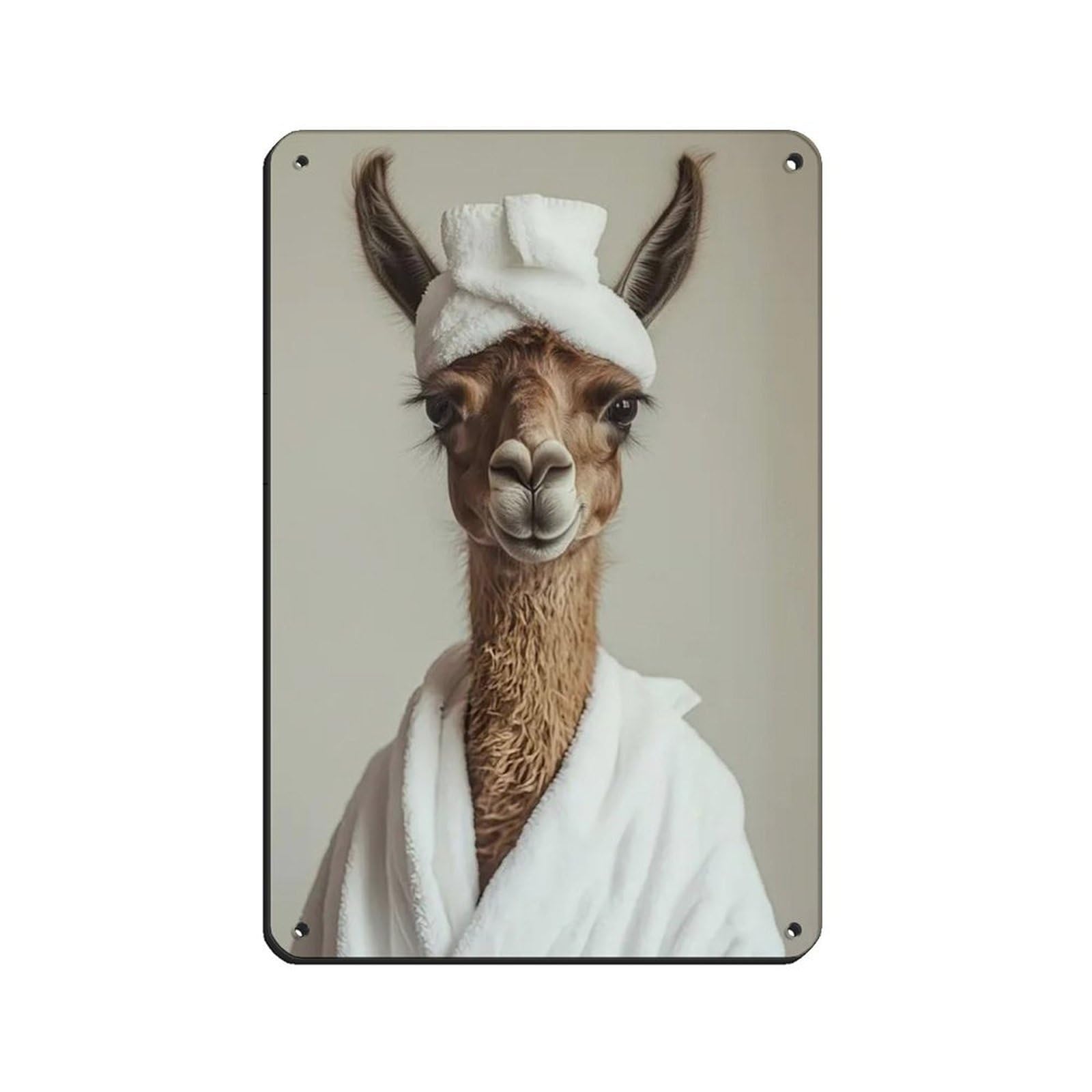 Llama Wearing A Bathrobe, Funny Bathroom Art Tin Sign Vintage Metal Pub Club Cafe Bar Home Wall Art Decoration Poster Retro 8x12inch(20x30cm)