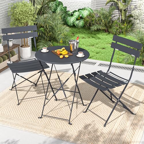 Ensemble bistrot pliable gris et résistant aux intempéries - 3