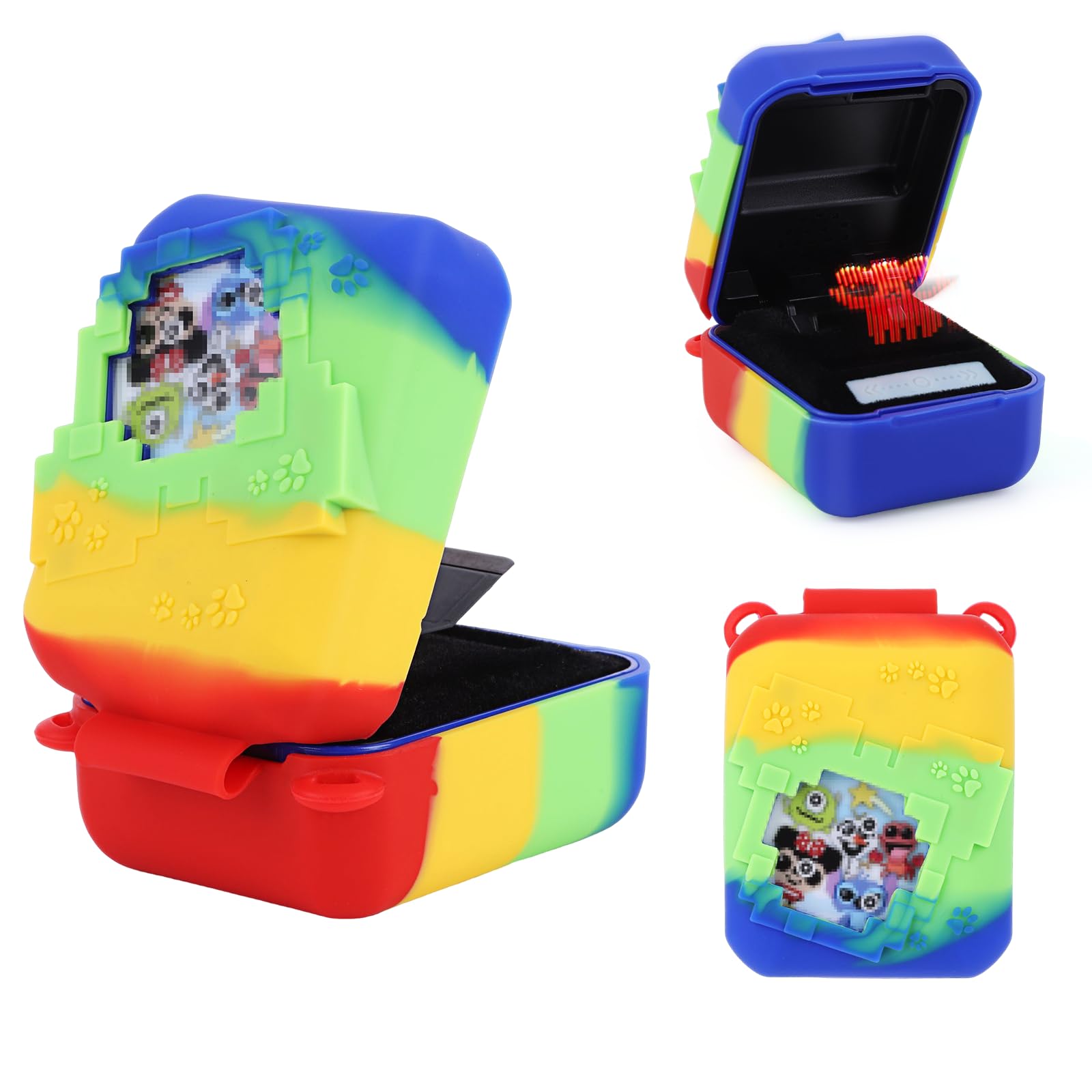 Silicone Cover Case for Bitzee Disney Interactive Toy Digital Pet and Case, Protective Cover Skin Sleeve with Lanyard, Rainbow Bitzee Sleeve Virtual Electronic Pets Accessories