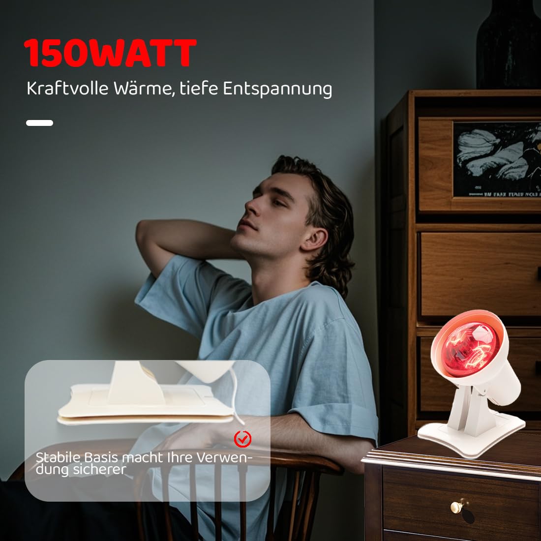 150Watt Ro-t Wärmelampe Einstellbare Zeit und Temperatur, Einstellbarer Winkel für Entspannende Wärme, Lockerung