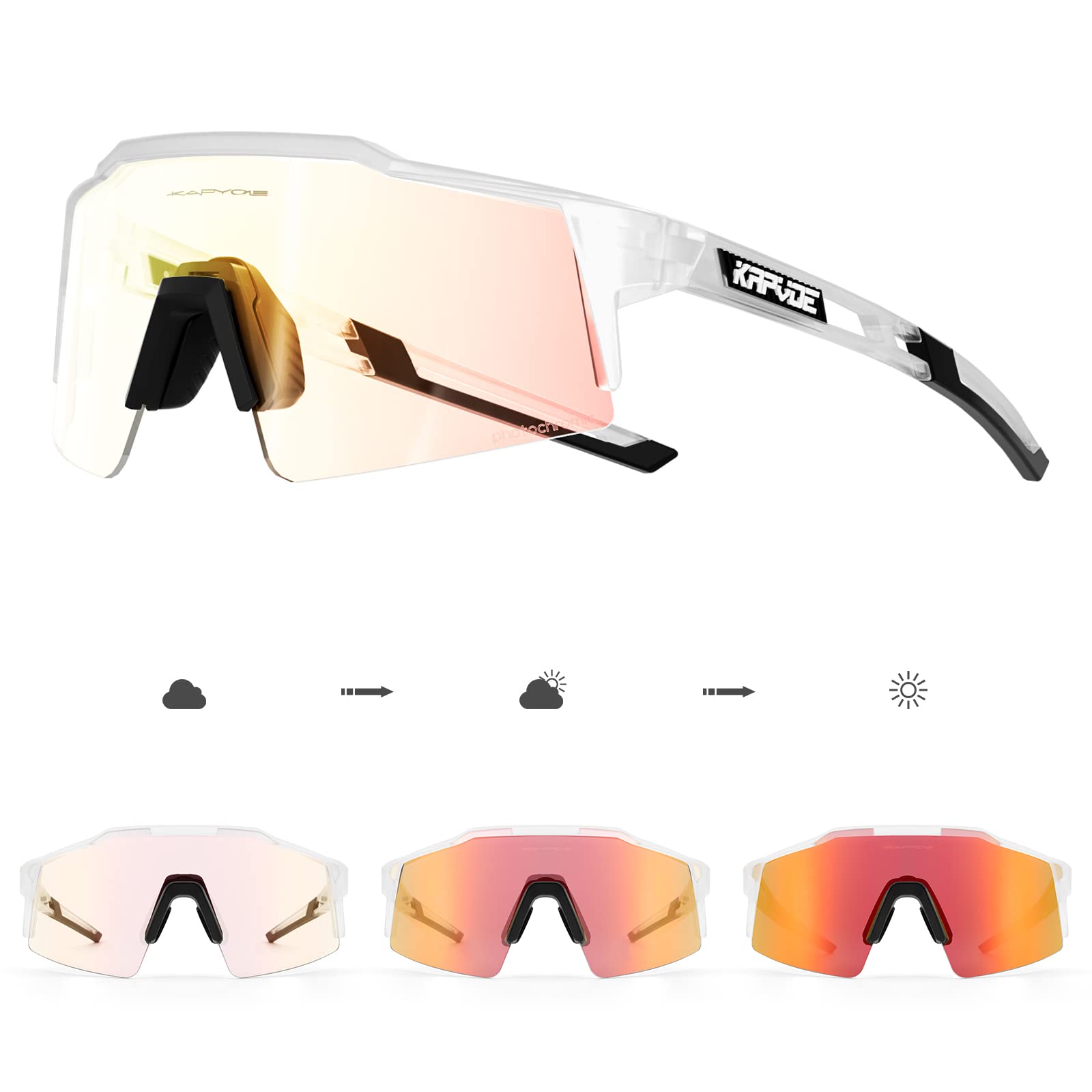 KAPVOE Gafas de Ciclismo Fotocromáticas TR90 K9023