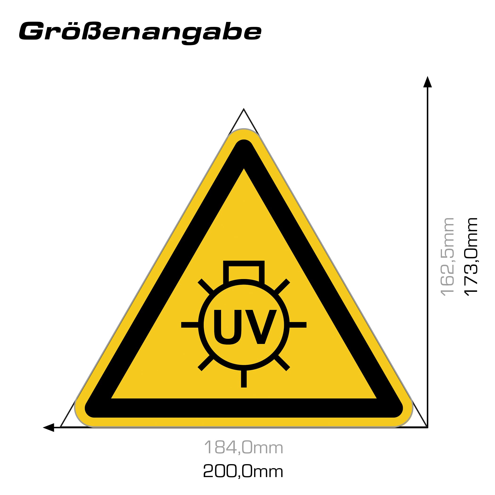 Señal de advertencia de radiación UV, símbolo de advertencia según DIN EN ISO 7010 ASR A1.3 KW022 – Adhesivo de advertencia contra rayos para áreas láser, laboratorio, maquinaria, solarium