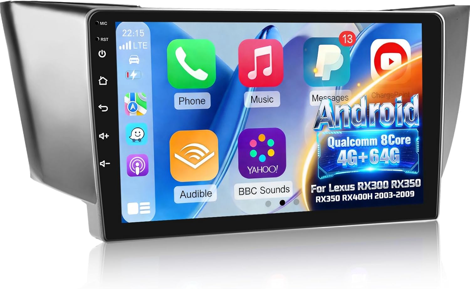 [Qualcomm 8 Core 4+64G] Car Radio for Lexus RX300 RX330 RX350 RX400H 2003-2009 - 9 Inch IPS Touchscreen Android Car Stereo with Wireless Carplay and Android Auto/DSP/GPS/SWC + AHD Backup Camera