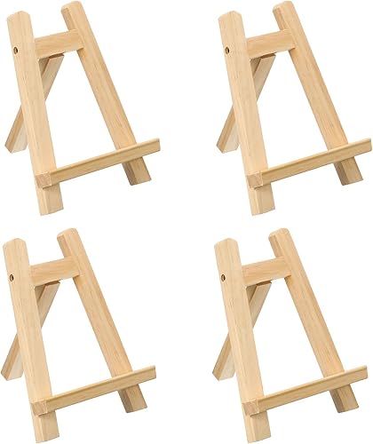 PATIKIL Mini caballete de madera de 7.9 pulgadas, paquete de 4 soportes triangulares para mostrar fotos, tarjetas, lienzos, bodas, color madera