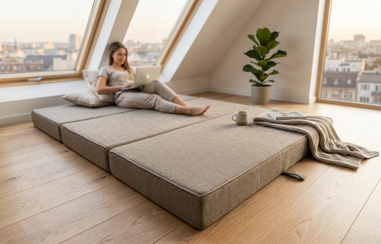 Odolplusz Faltbare Schaum-Matratze mit Bezug 120x200x10cm | Matratze für Camping, Reisematratze Gästematratze Klappbar Faltmatratze Bodenmatratze