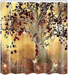 Litthing Shower Curtain Waterproof Polyester Mildew Resistant Thick Polyester Shower Curtain 3D Digital Printed Large Version Size 180 * 180 (Maple Leaf)