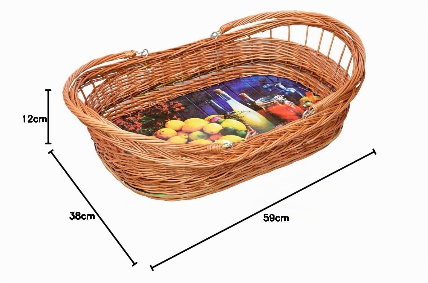 YULKA Weidenkorb Tablett mit Henkel 59x38x12 cm – handgeflochtenes Korbtablett aus Weide mit klappbarem Griff für Servieren & Aufbewahrung RR