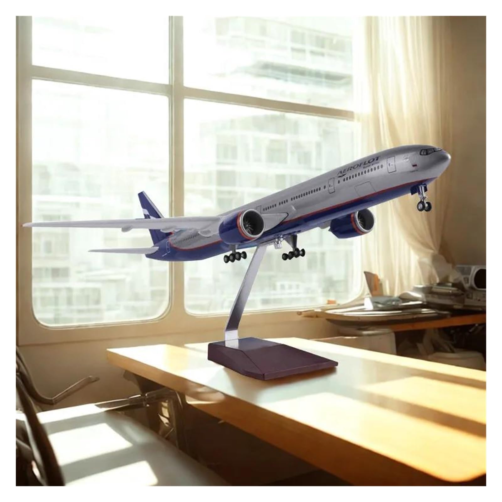 Modellino di Aerei in Piccola Scala 1/157 per la Russia B777 Modello di Aeromobili in Lega di Compagnie Aeree 47CM con Kit di Costruzione di Modello di Decorazione della Camera da Letto con Luce e