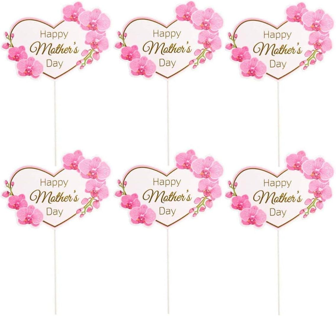 JANOU 12pcs Happy Mother's Day Cake Toppers Heart Flower Cake Picks Cake Decoration for Birthday Mother's Day Party Favors