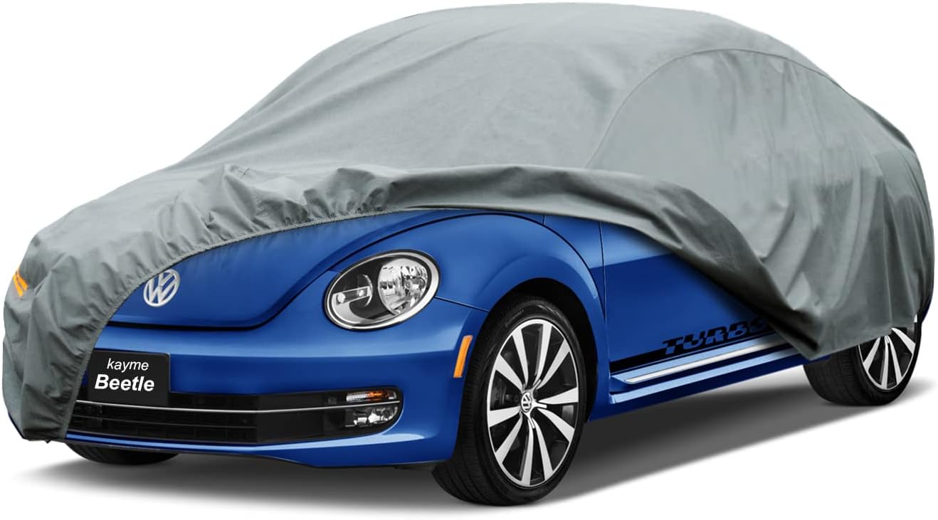 Kayme Heavy Duty Car Cover Custom Fit Super Beetle/New Beetle Waterproof All Weather for Automobiles, Full Exterior Covers Sun Rain UV Protection.