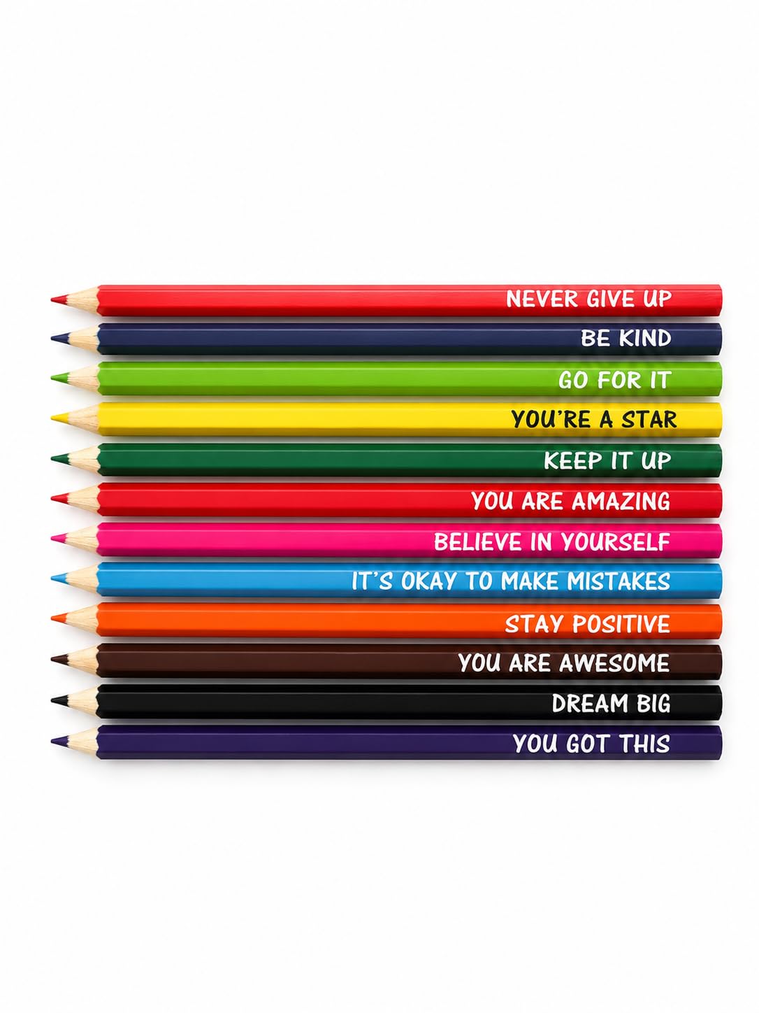Hands Off Motivational Coloured Pencils, 12 Pack, Inspirational Quotes, Multicolour, Art and Drawing Set