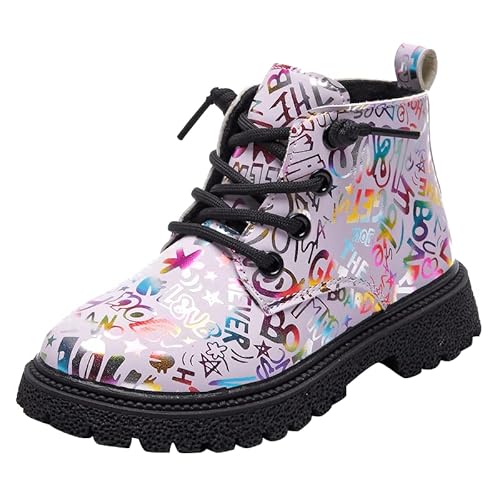 SWZEC Enfant Fille Chelsea Boots Hiver Mode Coloré Imprimé Chaudes Bottes Fourrées Outdoor Antidérapante Bottines Taille 26-36 (32,Rose,Enfant de 2 à 5 Ans) Cover