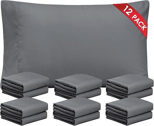 FreshCulture Juego de 12 fundas de almohada de color gris oscuro, tamaño King, cierre de sobre, tela de microfibra cepillada suave, juego de 12