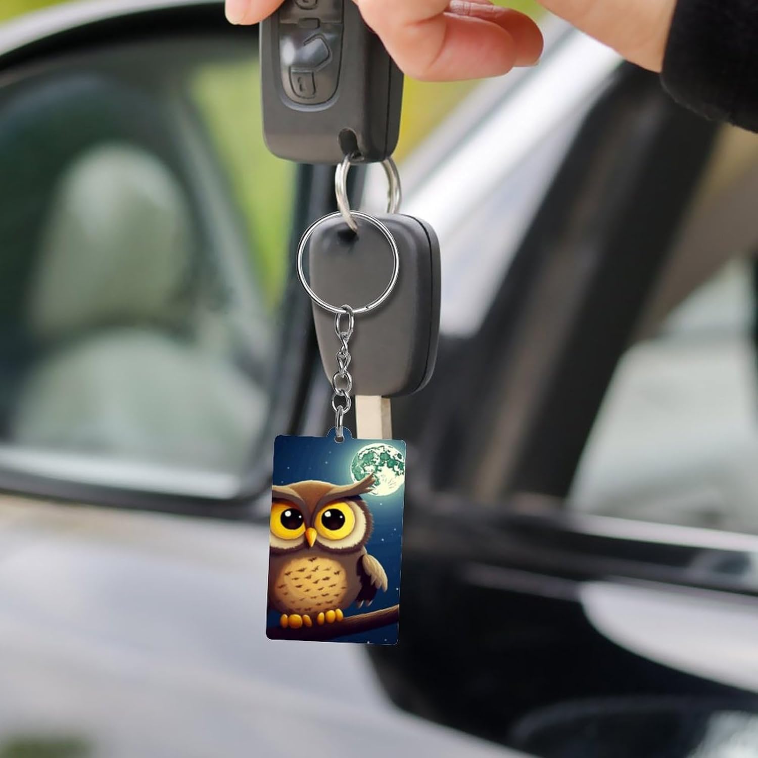 Cute Owl And Yellow Moon Printed Acrylic Key Chains, Key Chains for Car Keys Bag Chain Acrylic Decorations Gift Key Chains for Men And Women image 5