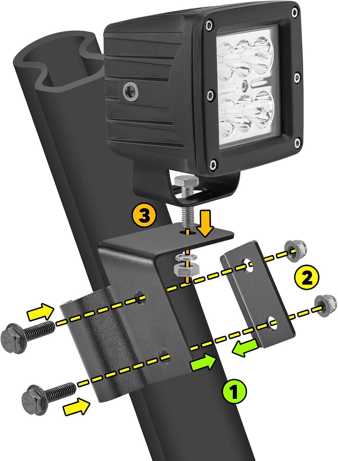 Dasen Pro Fit Cage Pillar Side Mount 2x18W LED Work LIghts Brackets ＆ Rocker Switch Wiring Kit Compatible with 2015-2024 Polaris Ranger 1000/XP 1000 XP 900 570 General and Mid-Size