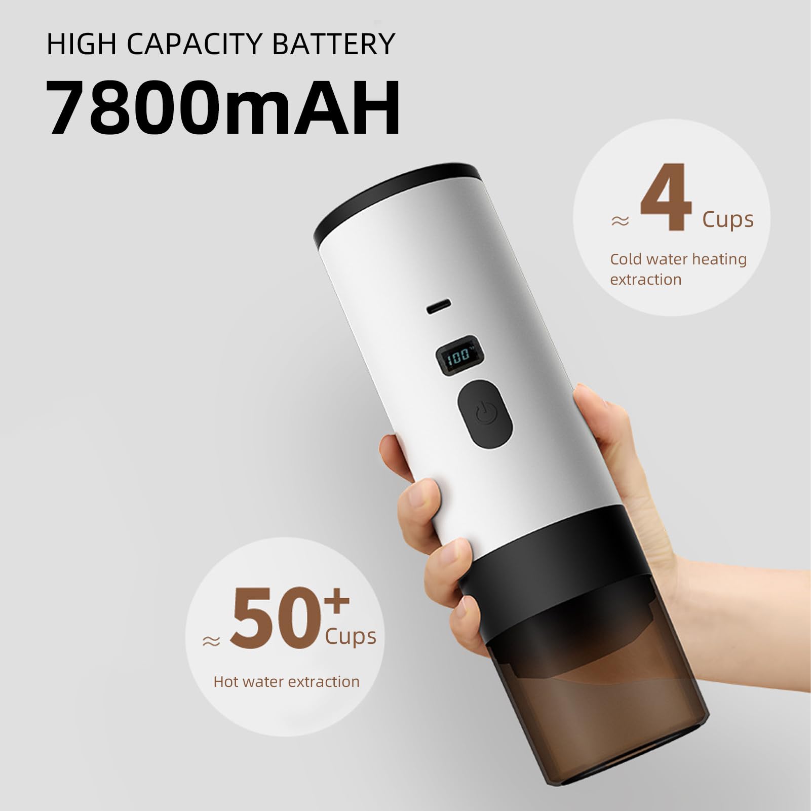 Máquina de café Portátil 3 en 1 Automáticamente Calefacción Inalámbrica de 15 Bar con Pantalla Digital