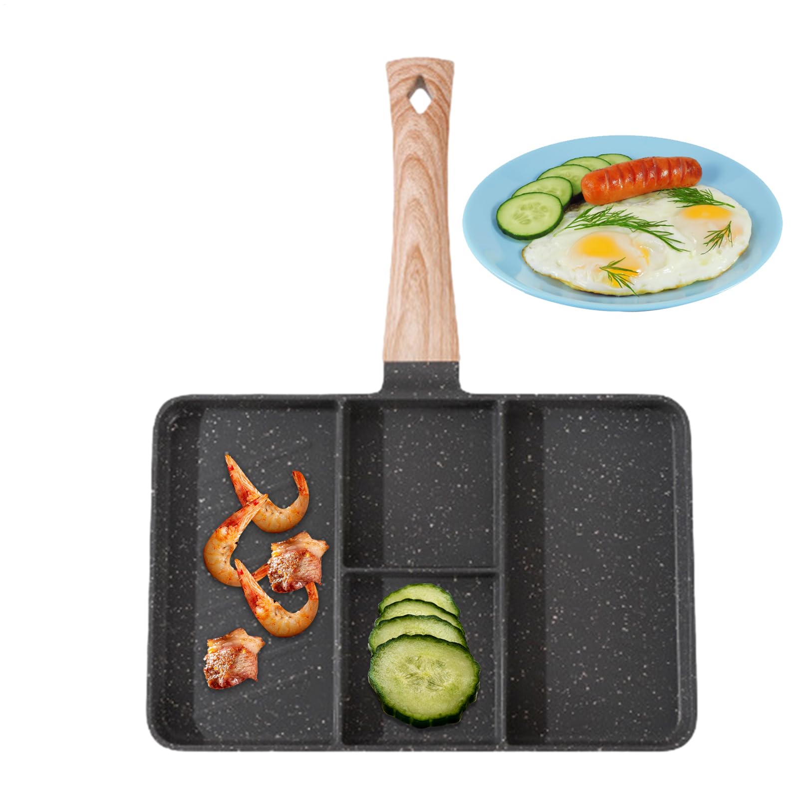 Bistecchiera non stick – Padella portatile in ghisa, non -STICK – Padella per barbecue | 3 padelle con manico resistente al calore – Bistecchiera multiuso per uova