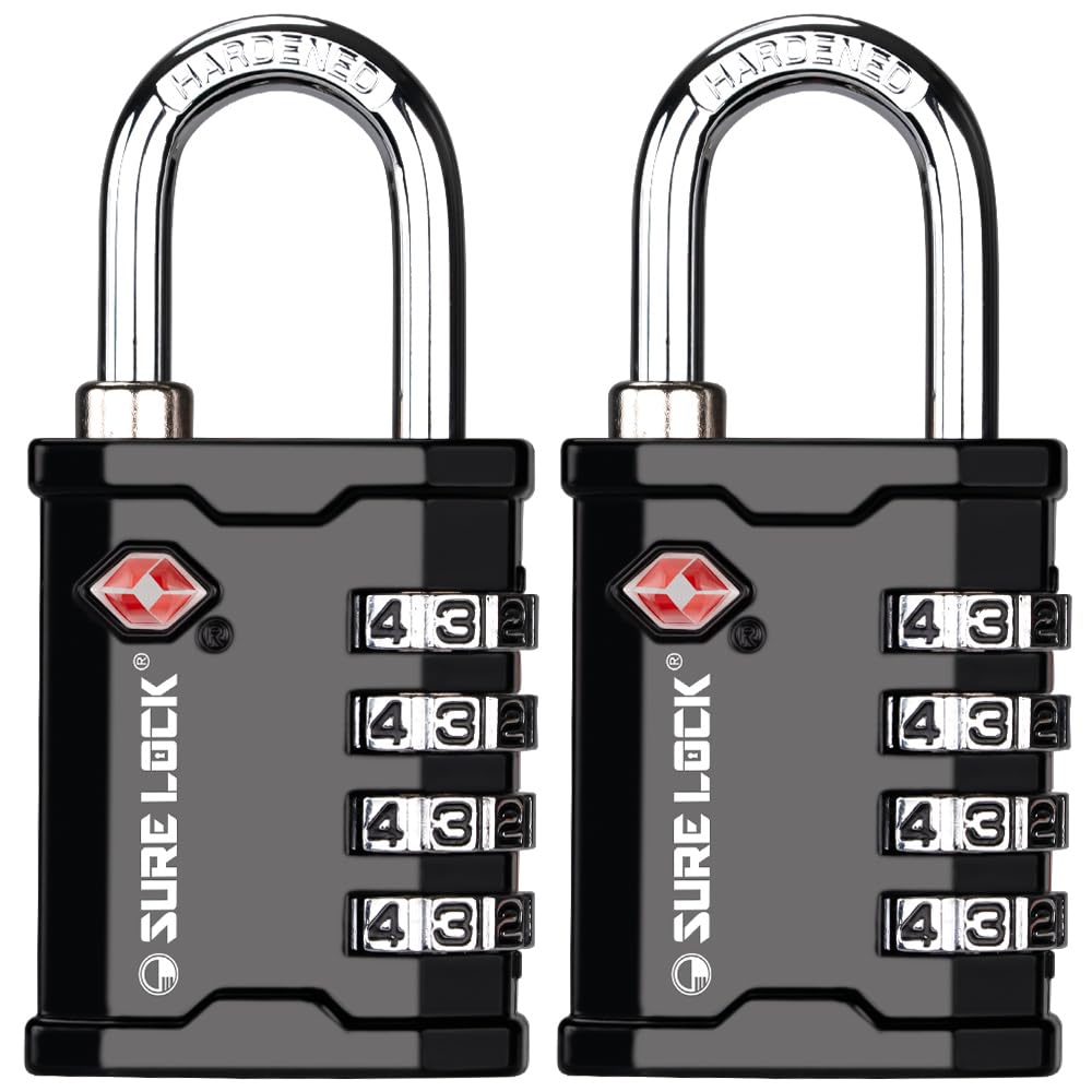 SURE LOCKSURE LOCK TSA Accepted Heavy Duty Big Combination Luggage Padlock for Gun Cases, Transporting Equipment Cases in Trade Show, Music and Medical Industries (2, Black)
