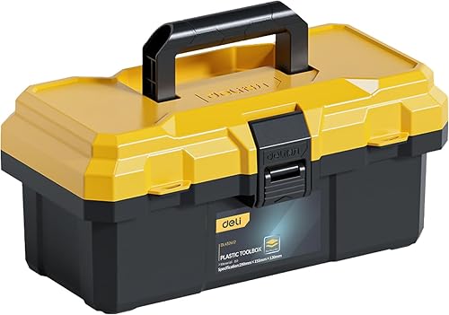 DELI Caja de herramientas de plástico, Organización de caja de herramientas de 12 pulgadas, Caja de herramientas pequeña con cerradura, Mini caja de