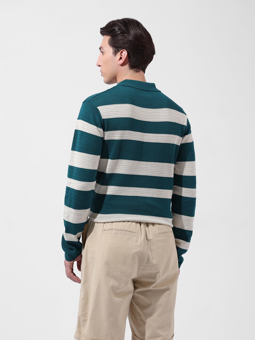 The Indian Garage Co Męska koszulka polo z długim rękawem w paski o kroju slim fit płaska dzianina