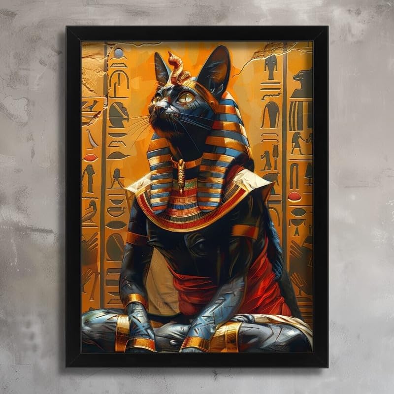 Egyptian Cat Art Print Pharaoh Feline Wall Decor Ancient Egypt Cat Portrait Art A3 Poster on Canvas - Wall Art Home Decor Movie Poster Canvas Film Cinema Retro Vintage Cult Classic Nostargic Saga Mod