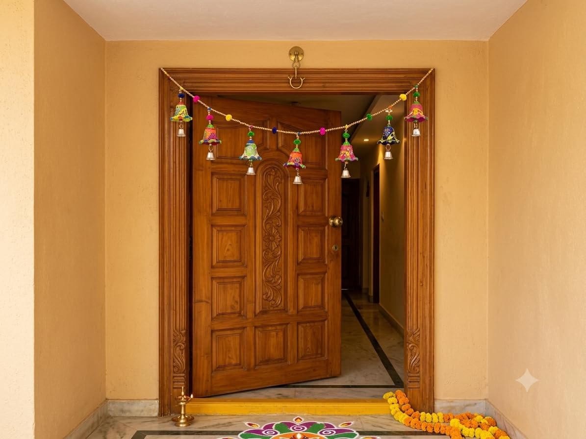 Multicolor Handcrafted Bell Shaped Wind Chimes Wall Hanging | Door & Window Decor, Diwali Decoration, Housewarming Gift, Decorative Showpiece, Navratri Festive-image-47