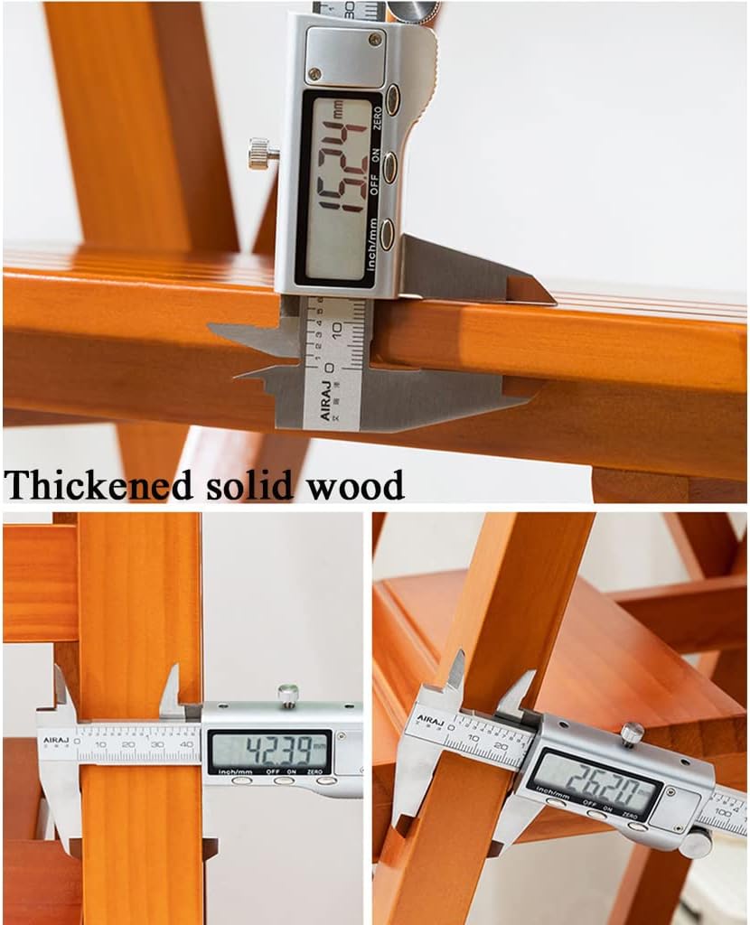 Solid Wood Folding Step Ladder Wide Non-Slip Pedal 120kg Load-Bearing Stable Step Stool No-Install Folding Step Ladder Stool Portable Step Ladder Multi-Colored