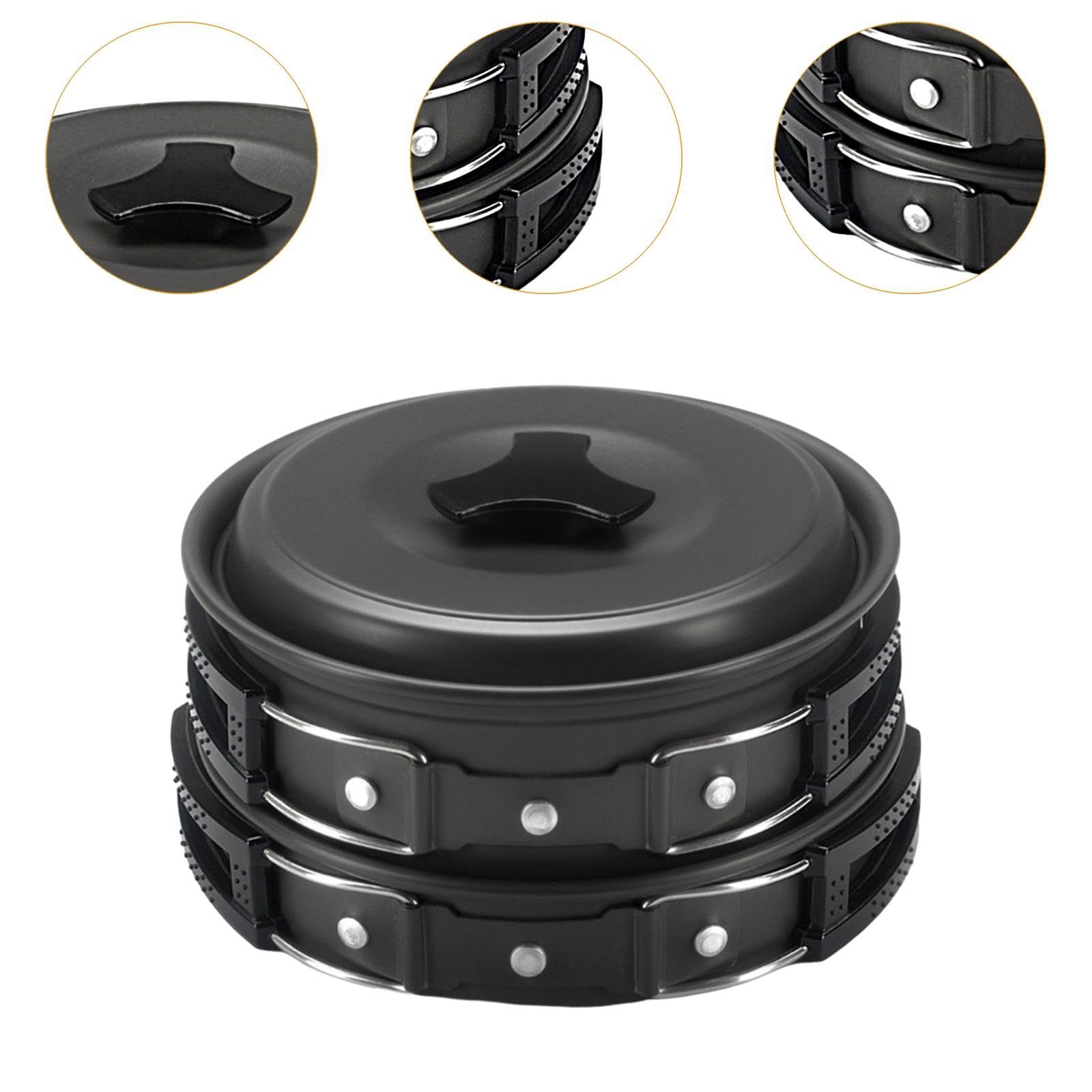 kowaku Camping Cookware Set with Pot and Pan, Aluminum Alloy Gear for Outdoor Use, Black