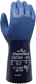 SHOWA CS720 Nitril Chemikalienbeständige Schutzhandschuhe mit Polyester/Nylon-Futter und Rauer Textur, 30,5 cm Lang, Blau, L