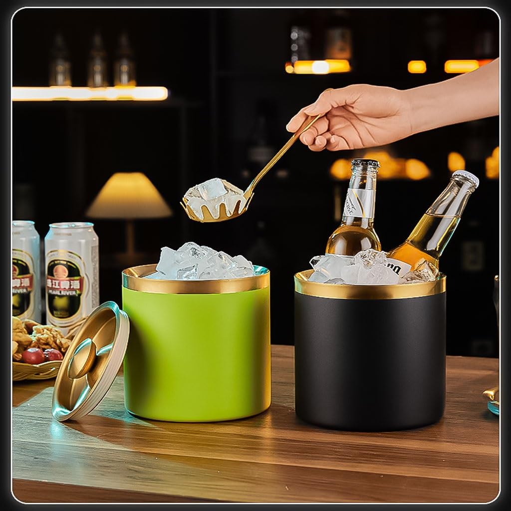 Secchio per birra con coperchio e pinze, in acciaio inox, con manici portatili, per feste, vino, birra, club, bar, matrimoni, vaschetta per il ghiaccio (arancione)