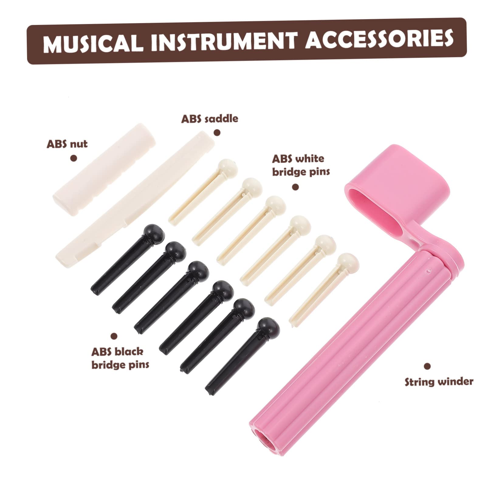 GOOHOCHY Folk Guitar Accessories Set Guitar Bridge Pins Nut Winder Kit 15pcs Assorted Color Random Color