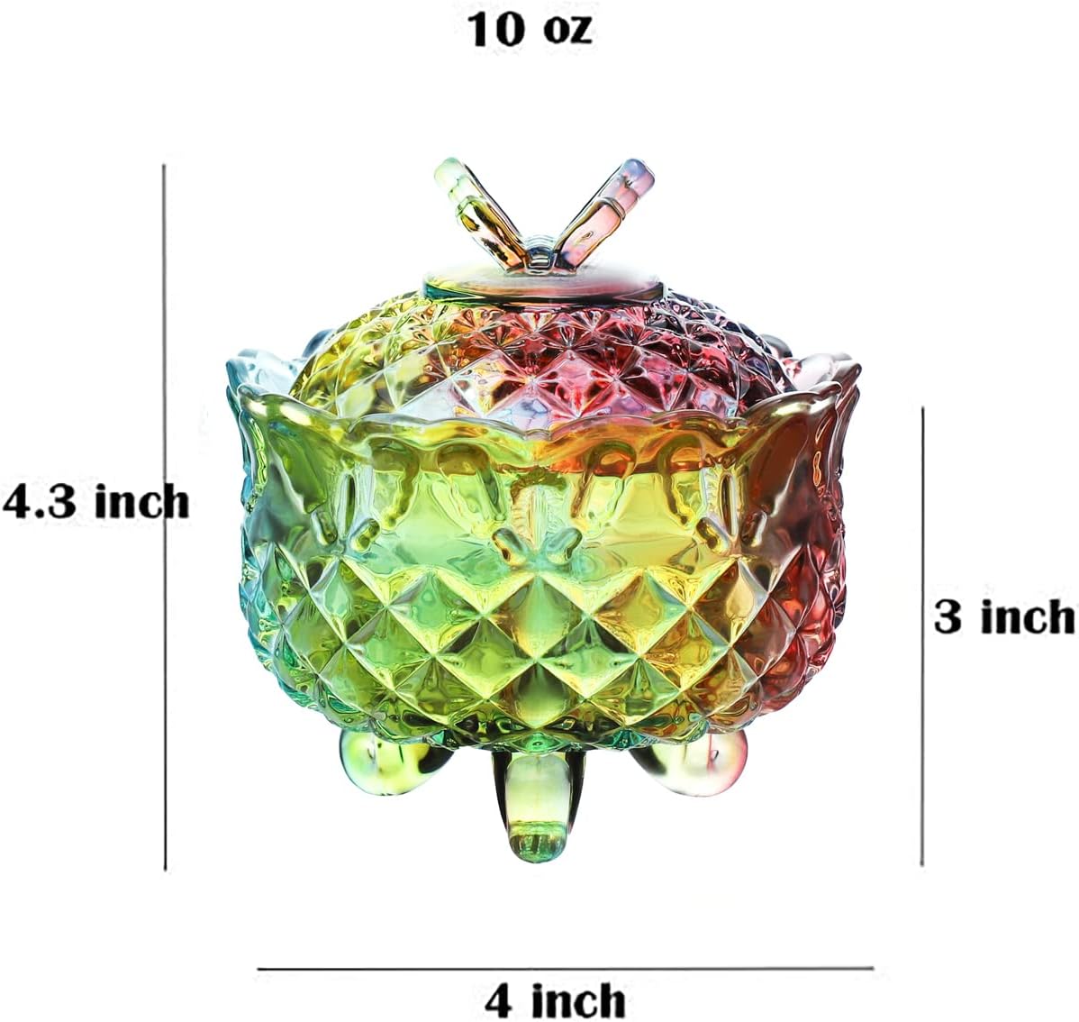 SOCOSY Royal Embossed Crystal Candy Box with Lid Footed Jewelry Box Candy Jar Cookie Jar Wedding Candy Buffet Jars Kitchen Storage Jar 10oz (Rainbow) image 2