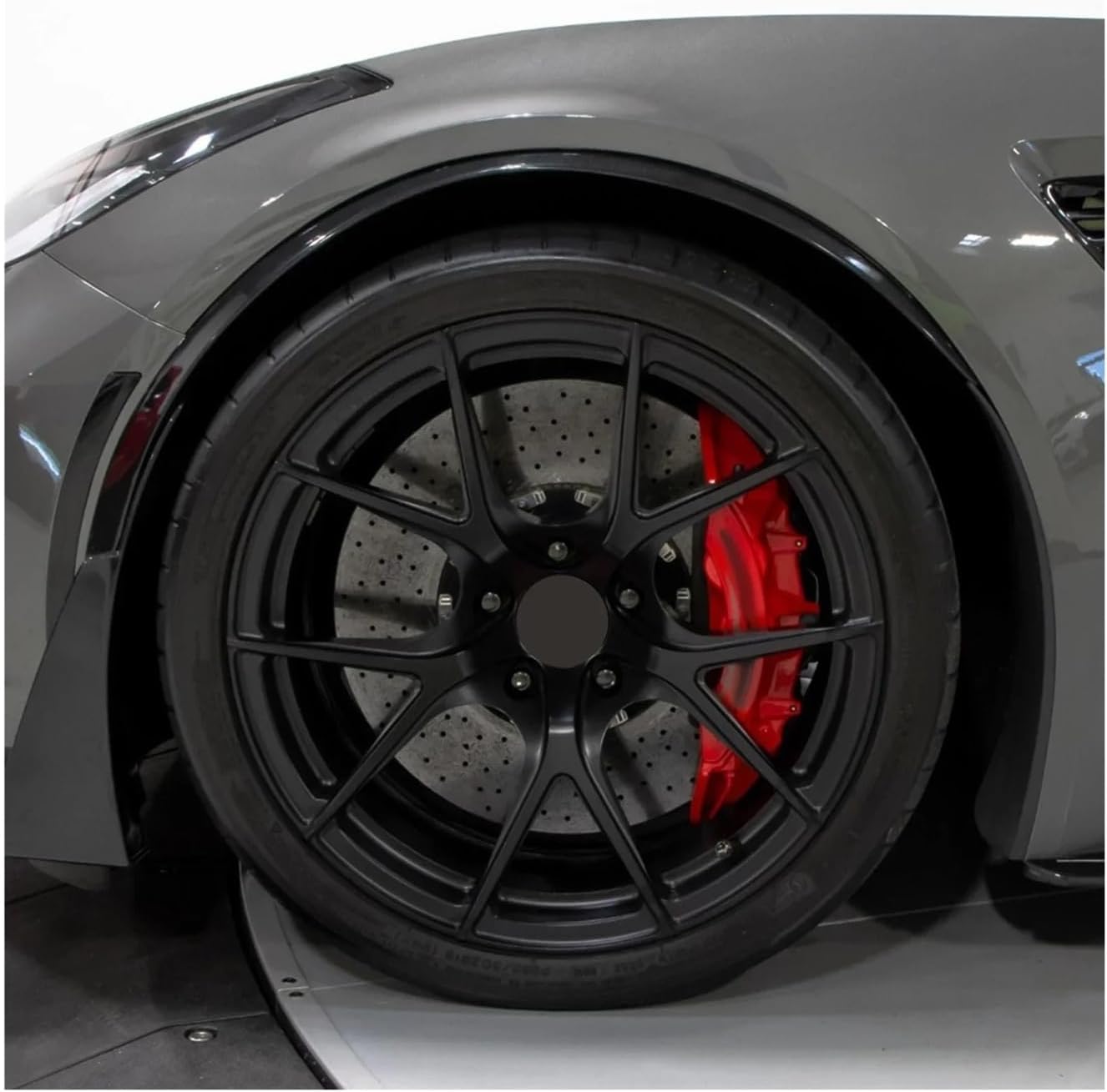 Compatible For Corvette C7 2014-2019 2Pcs Carbon Fiber Look Glossy Black Car Front Wheel Trim Fender Arches Molding Flares GM Style(Glossy Black)