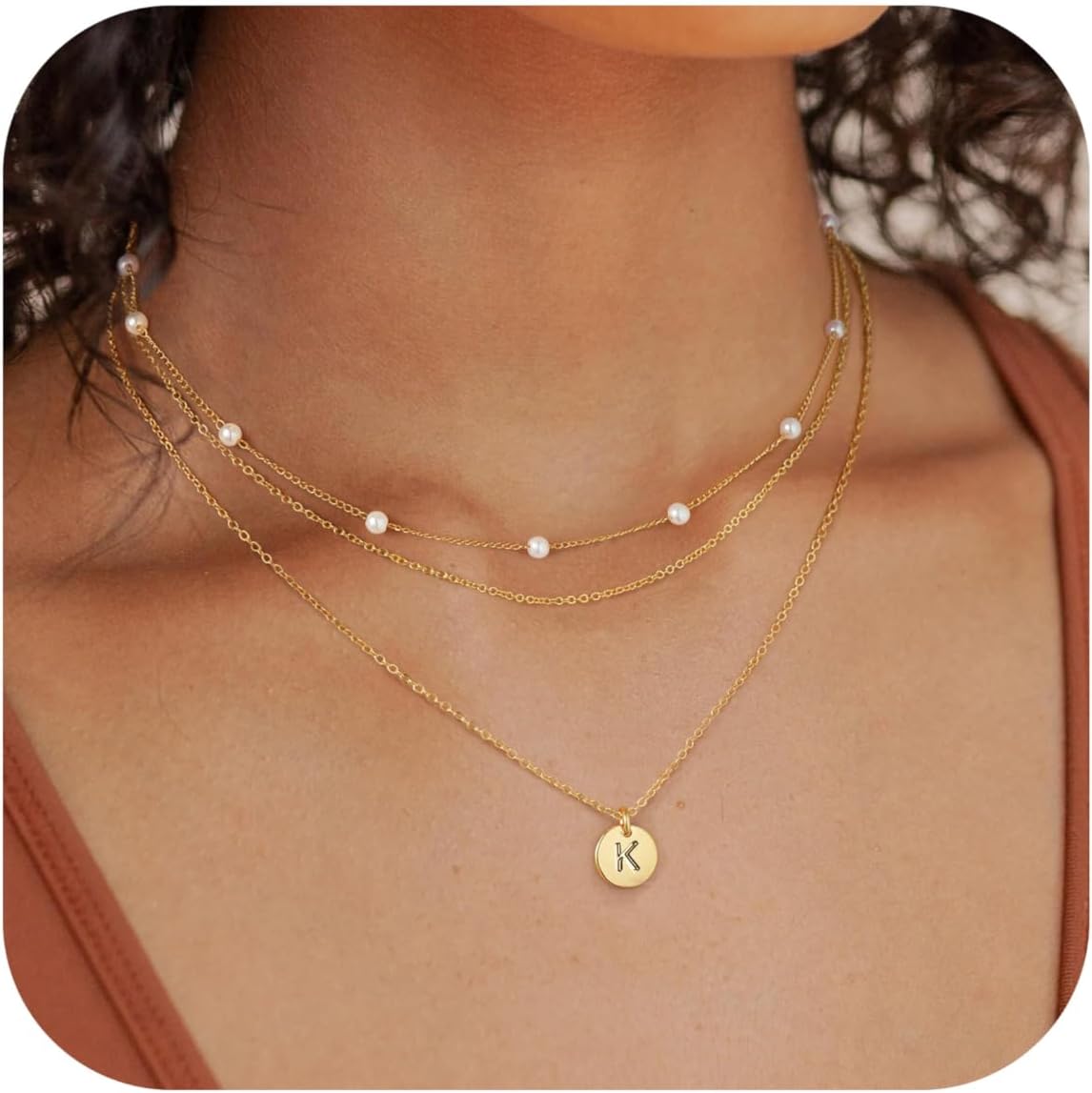 TurandossLayered Pearl Necklaces for Women - Initial Necklaces, Dainty Gold Necklace, Initial Letter A-Z Pendant, Women's Gold Jewelry Gifts