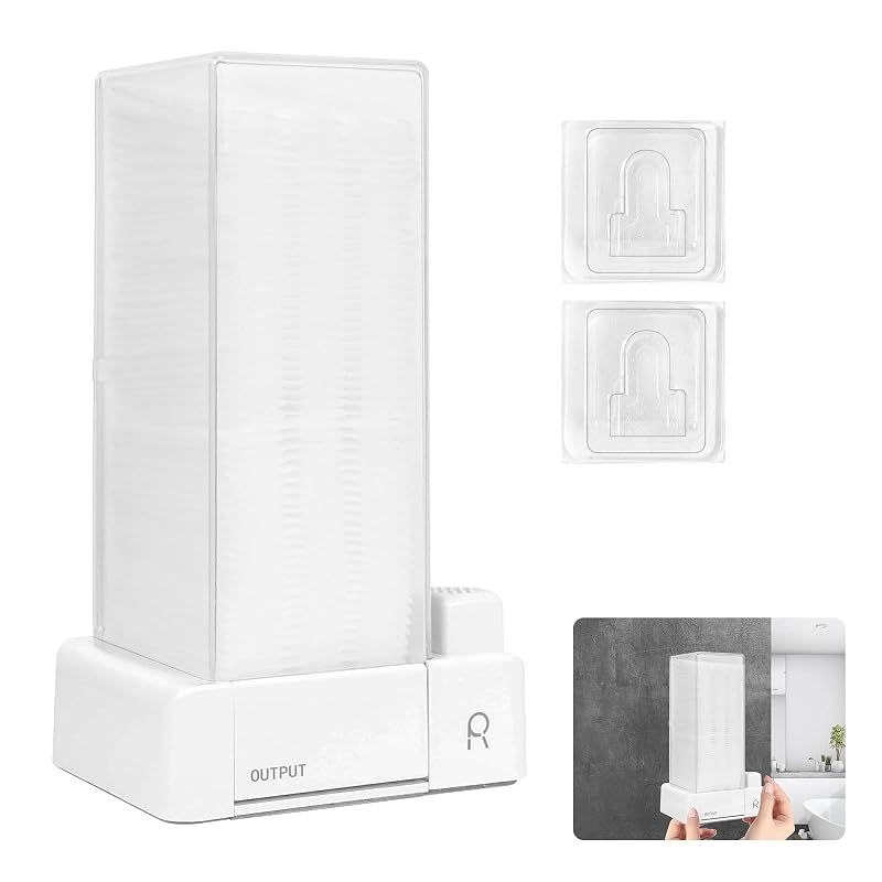 Porta-algodão quadrado com dispensador por pressão Aukiron, branco