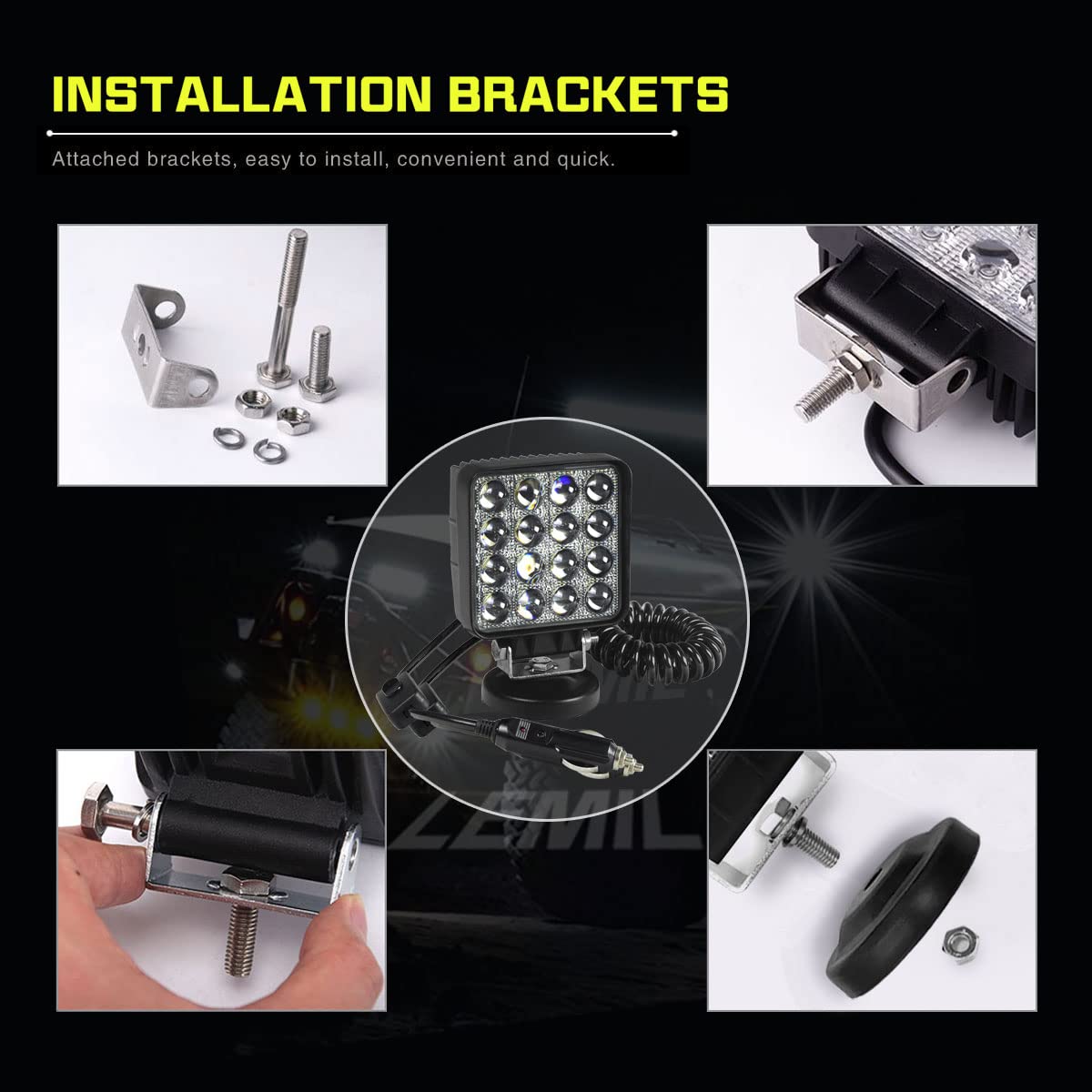 Amazon.com: LEMIL 48W 5D LED Work Light Magnetic Light Cigarette Lighter  Plug Spot Light Driving Fog Light 12V Work Light Emergency Light for Car  Boat Bar SUV ATV Offroad Truck 4x4 Pickup